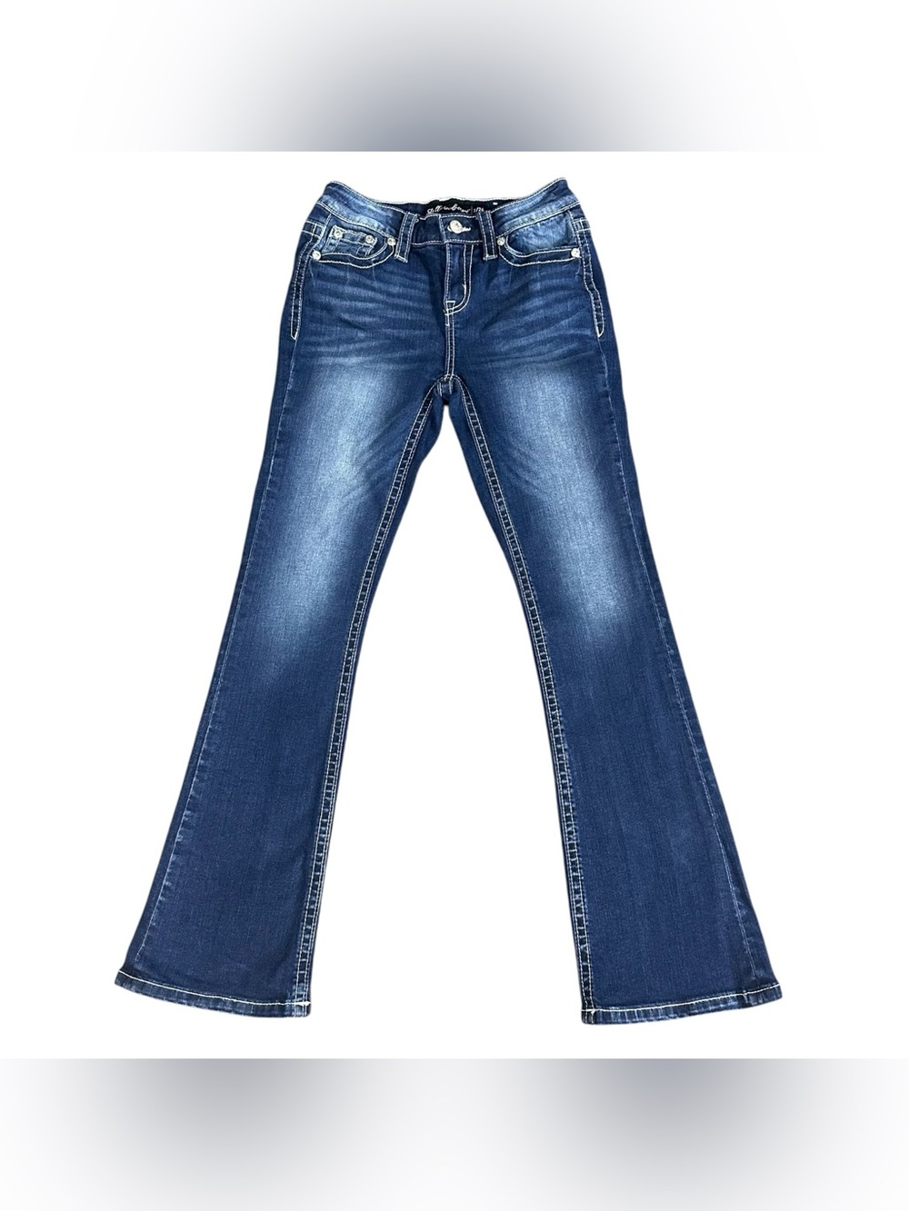 Stella in Dreams Mid Rise Boot Jeans Women’s 3/26 Dark Wash Sequin Pocket